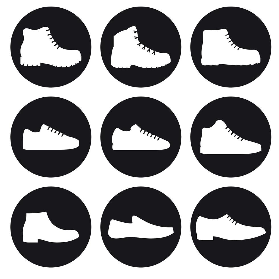 Mannen schoenen geïsoleerd pictogrammen set. wit Aan een zwart achtergrond vector