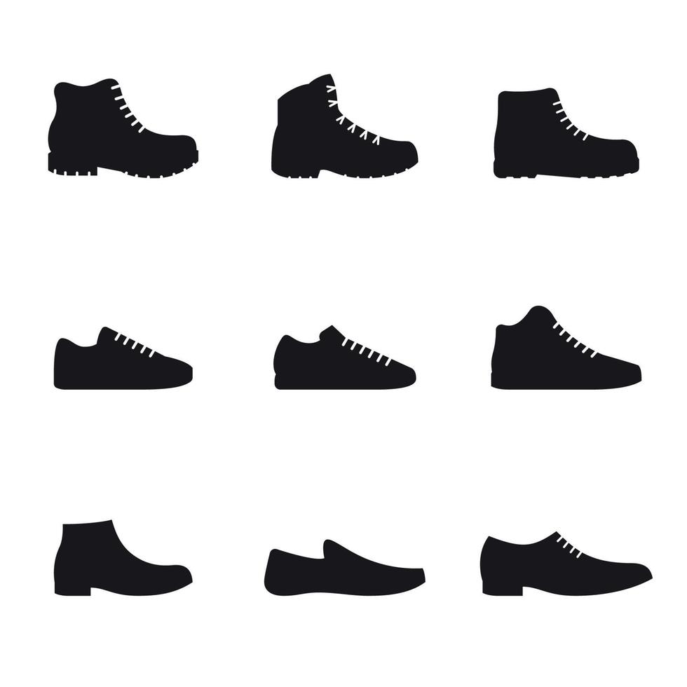 Mannen schoenen geïsoleerd pictogrammen set. zwart Aan een wit achtergrond vector
