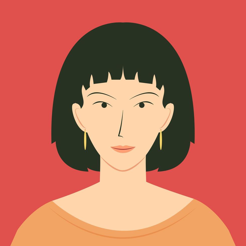 portret van een mooi Aziatisch vrouw. avatar voor geslaagd bedrijf vrouw. vlak vector illustratie