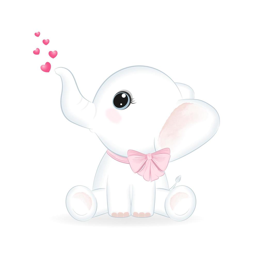 schattig weinig olifant en hart hand- getrokken illustratie vector