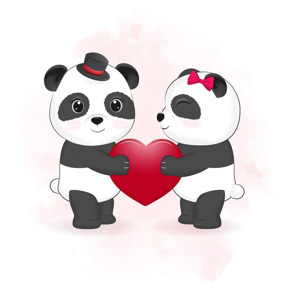 schattig paar panda en hart Valentijnsdag dag concept illustratie vector