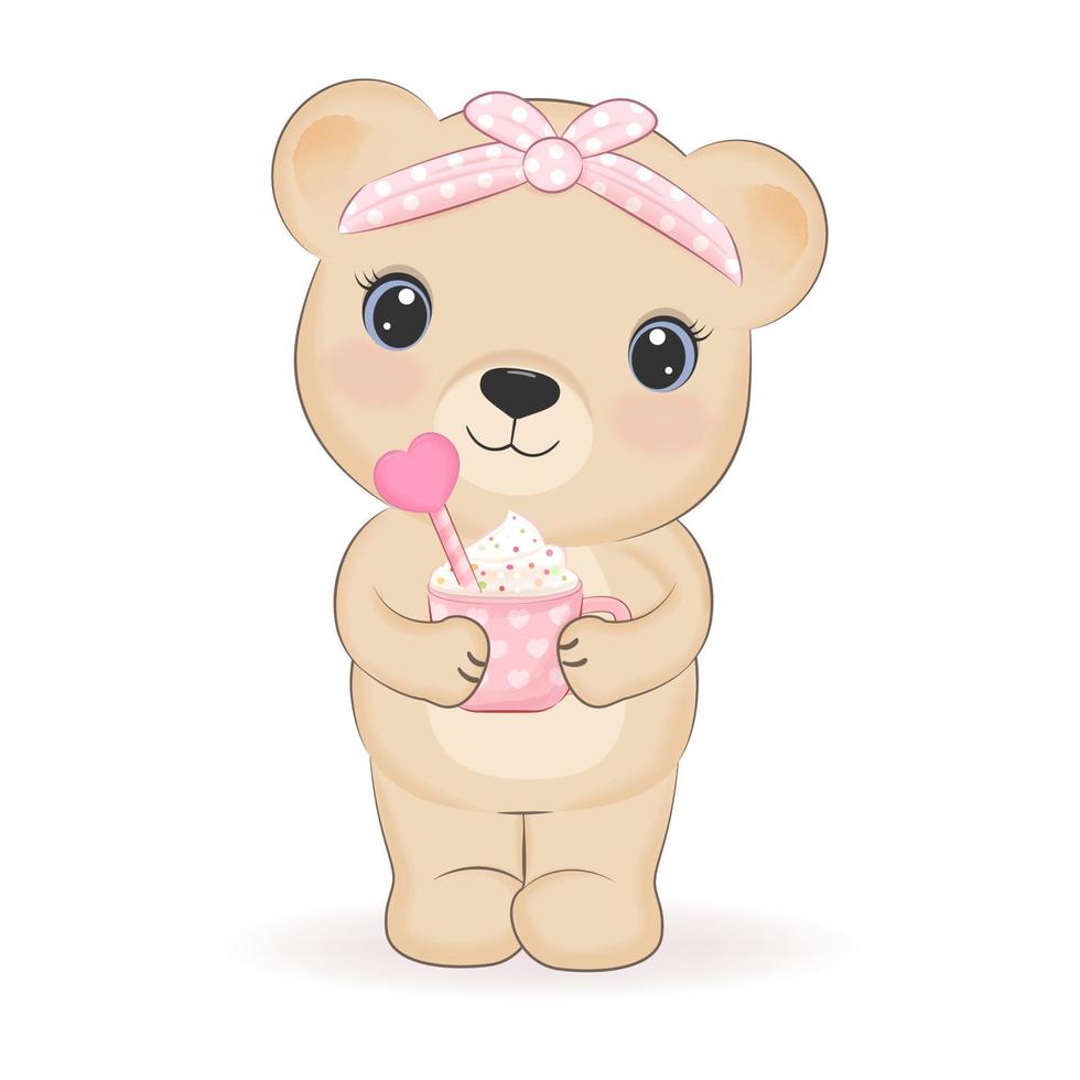 schattig weinig beer en hart Valentijnsdag dag concept illustratie vector