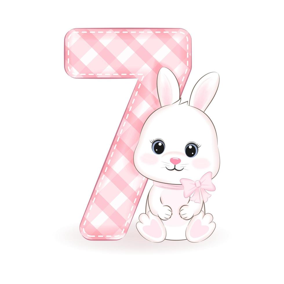 schattig weinig konijn, gelukkig verjaardag 7 jaren oud vector