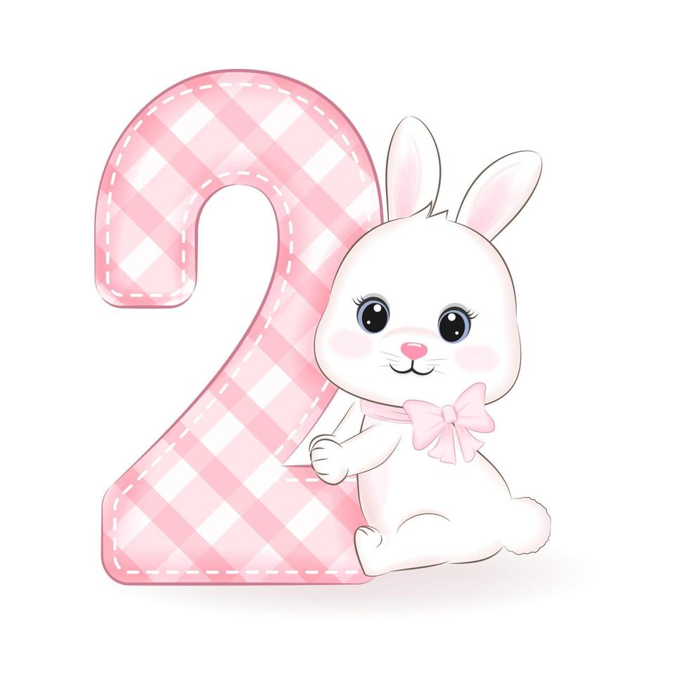 schattig weinig konijn, gelukkig verjaardag 2 jaren oud vector