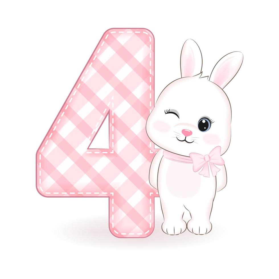 schattig weinig konijn, gelukkig verjaardag 4 jaren oud vector