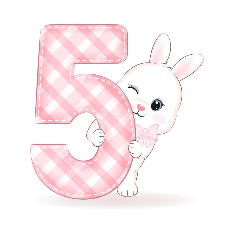 schattig weinig konijn, gelukkig verjaardag 5 jaren oud vector