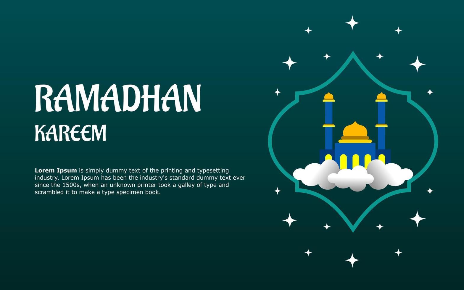 Ramadan kareem illustratie met moskee en blauw kleur achtergrond vector