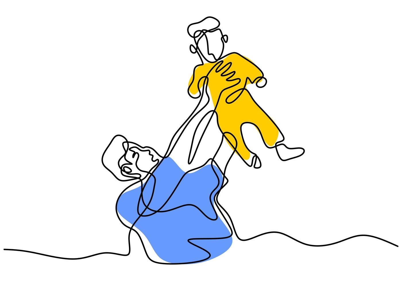 doorlopende enkele getekende lijn vader gooit een peuter met de hand. lach samen met baby. gelukkig spelen met zijn baby. hou van zijn baby. vector illustratie