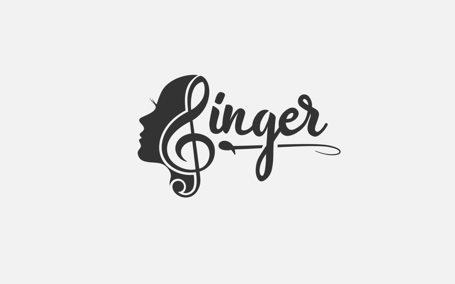 zanger vocale karaoke , koor met muziek- aantekeningen treble sleutel - het zingen vrouw gezicht silhouet logo ontwerp vector