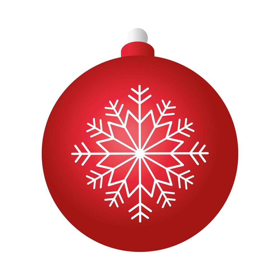 vrolijk kerstfeest rode bal decoratie met witte sneeuwvlok vector