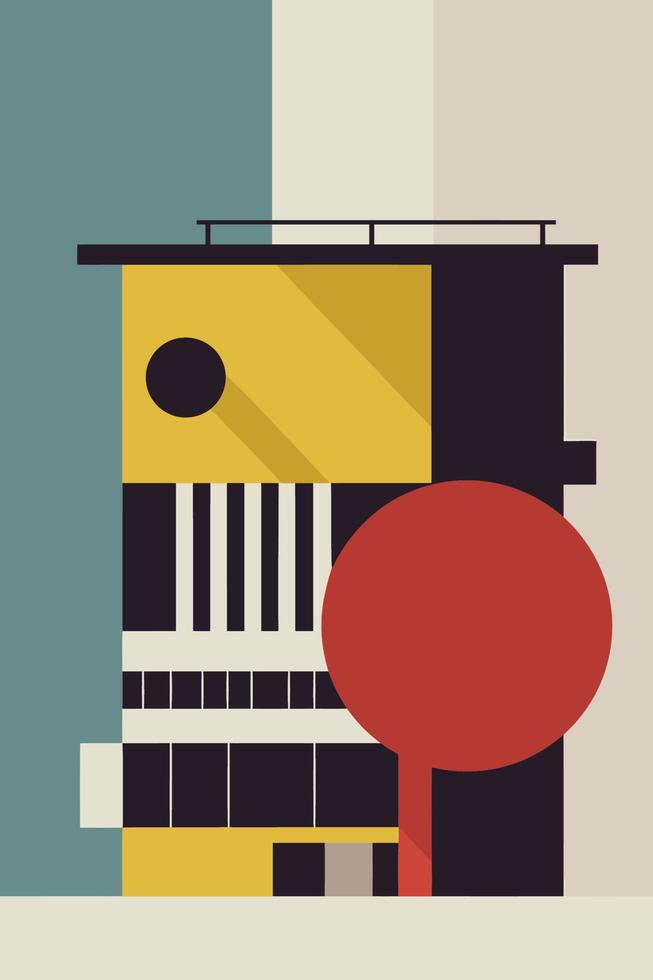 stad gebouw in de stijl van een vlak ontwerp. vector illustratie. bauhaus muur kunst afdrukken