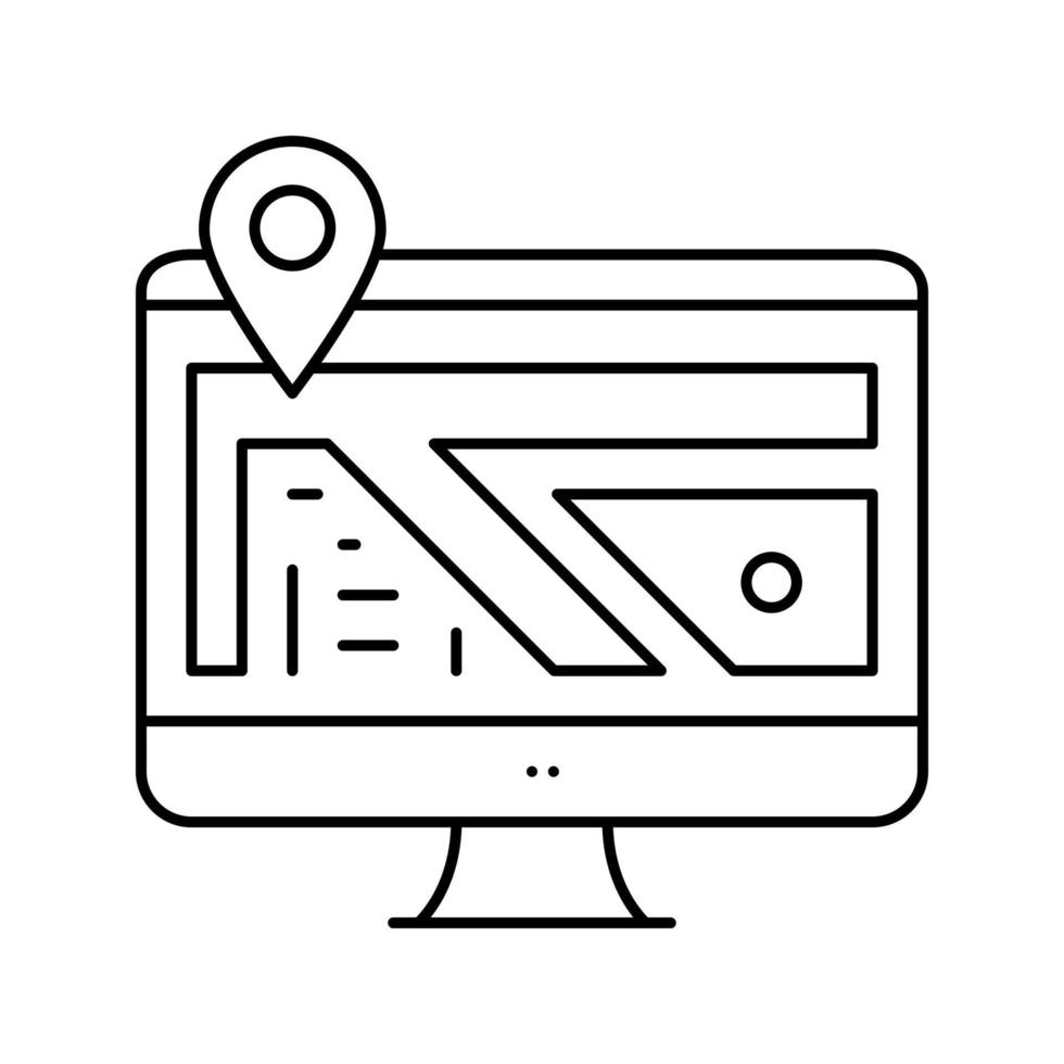 computer monitor kaart locatie lijn pictogram vectorillustratie vector