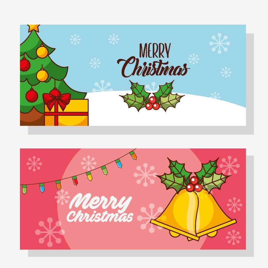 vrolijke kerst banner set met pijnboom vector