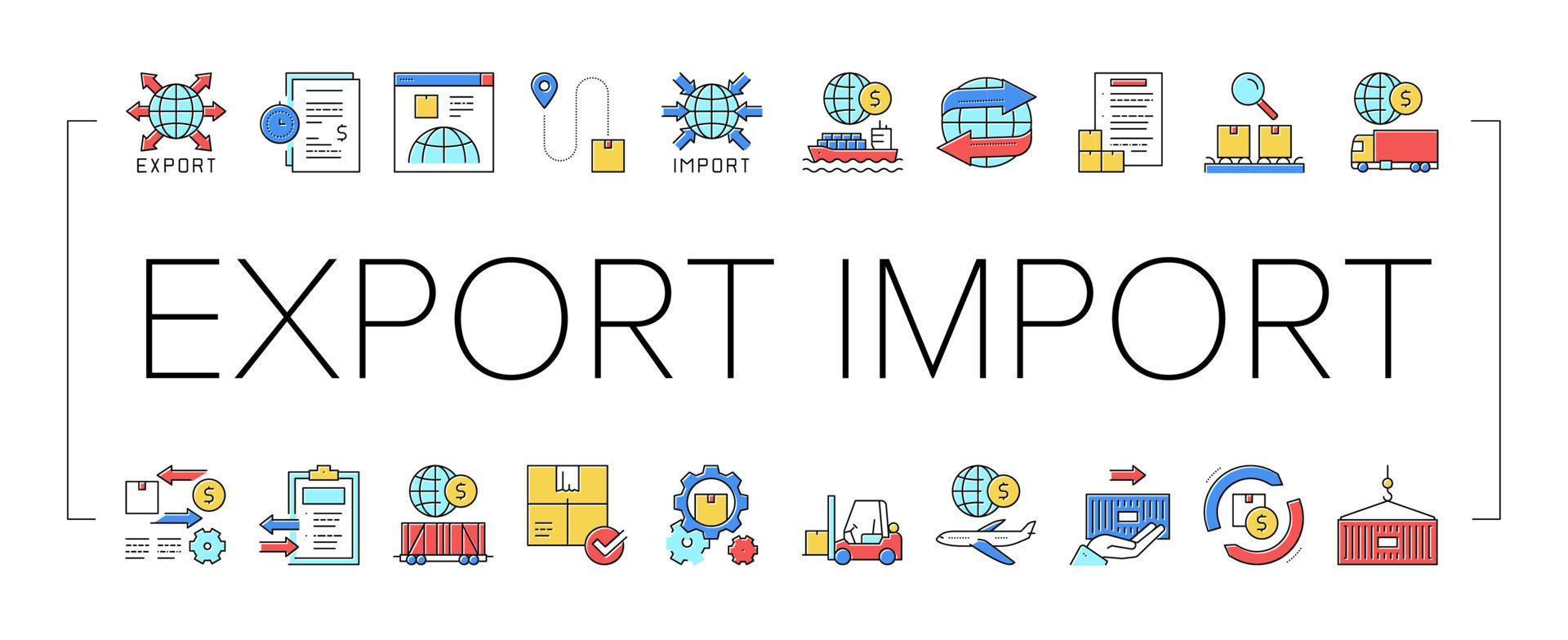 export import logistieke collectie iconen set vector