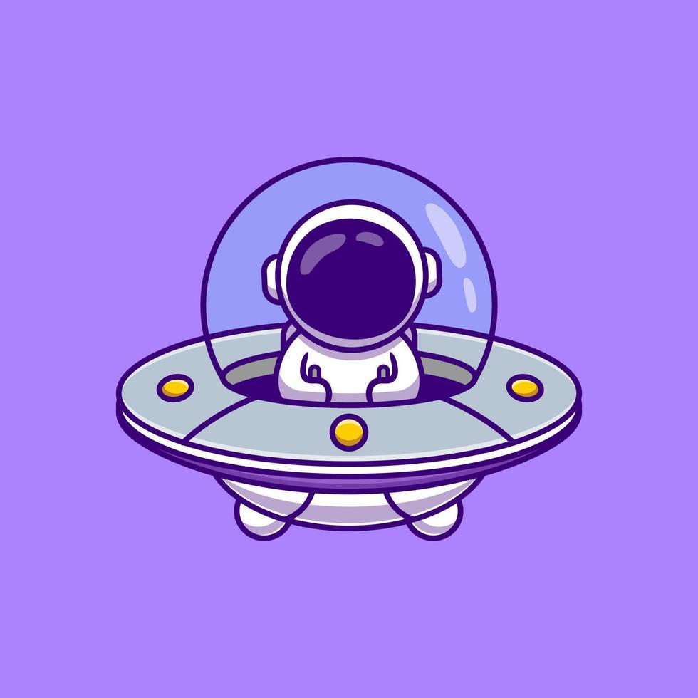 schattig astronaut het rijden ruimteschip ufo tekenfilm vector icoon illustratie. wetenschap technologie icoon concept geïsoleerd premie vector. vlak tekenfilm stijl