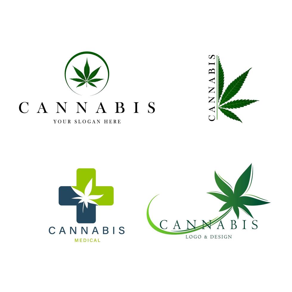 set van groene medicinale cannabis emblemen en logo's vector