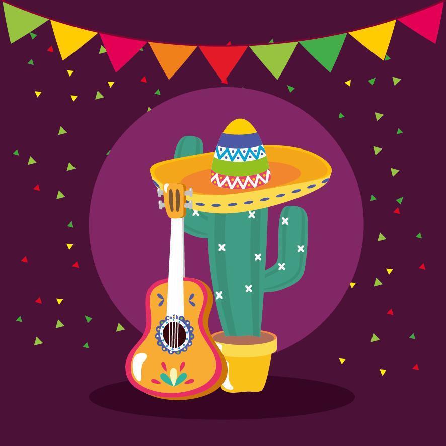 Mexicaans cactus en gitaar vectorontwerp vector
