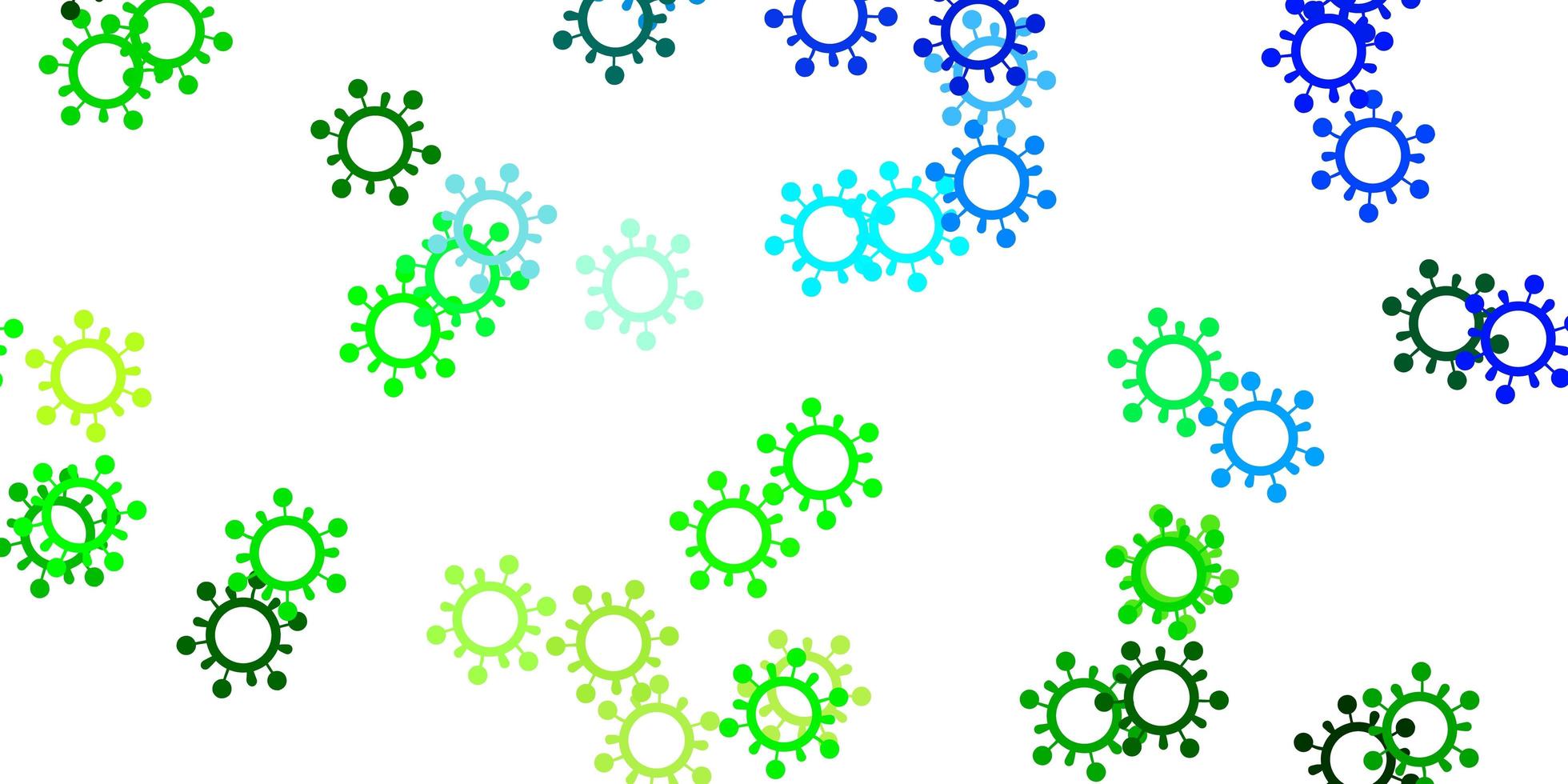 lichtblauwe, groene vectorachtergrond met covid-19 symbolen. vector