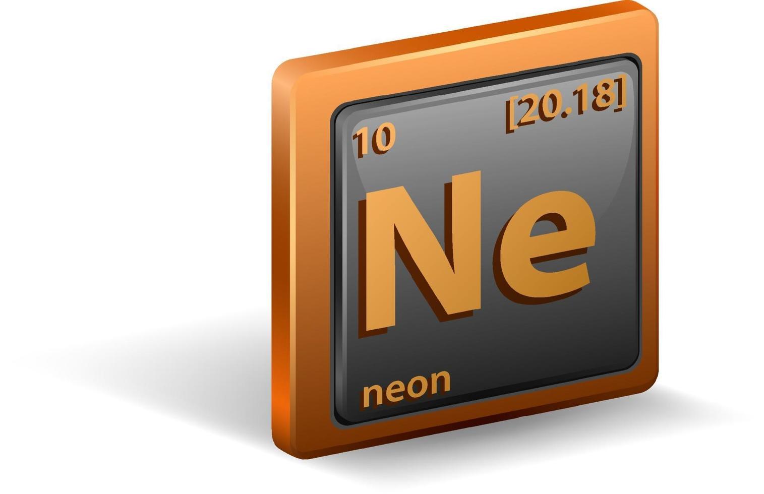 neon scheikundig element. chemisch symbool met atoomnummer en atoommassa. vector