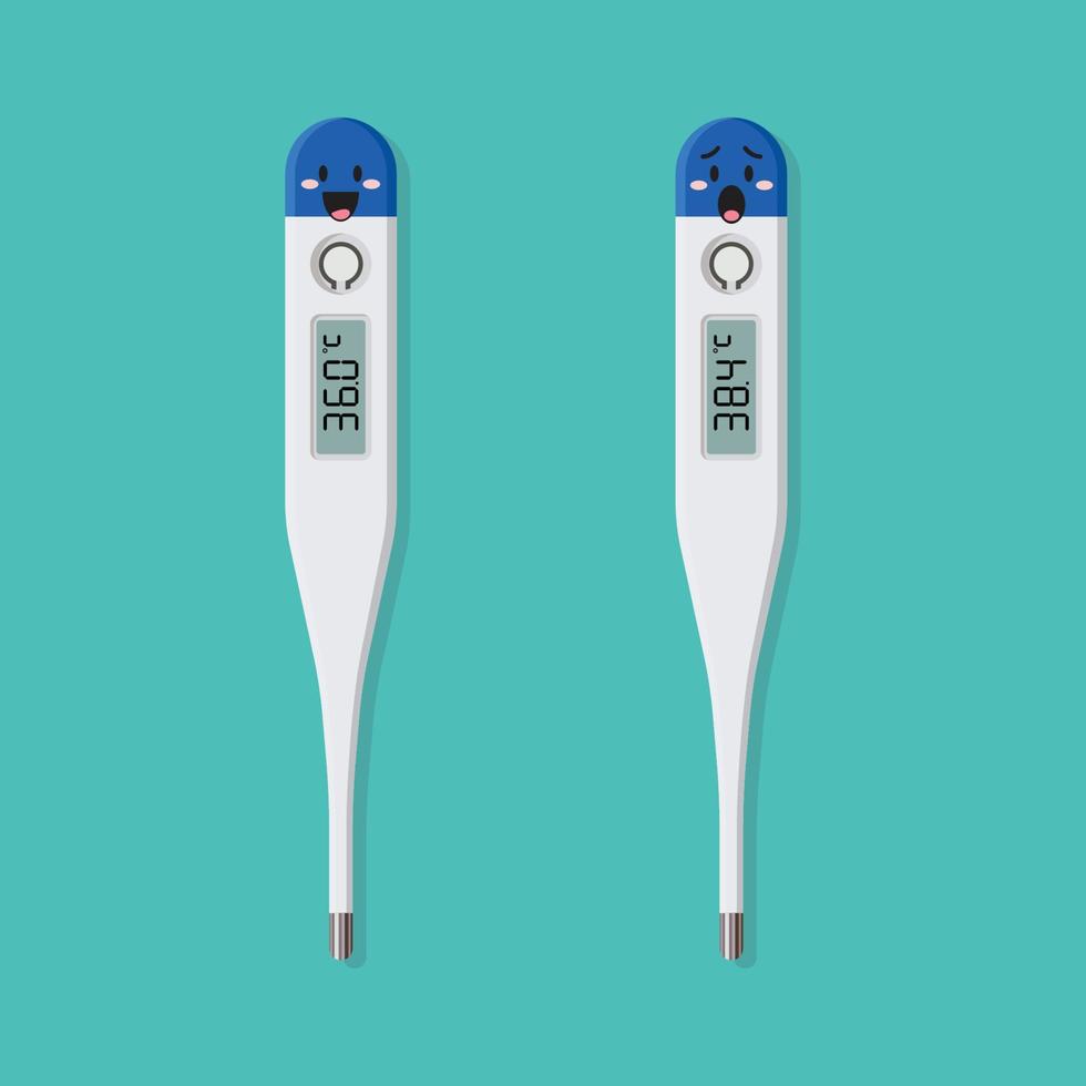 emoji tekens van koortsen en normaal lichaam temperatuur vector