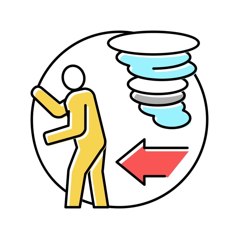 ontsnapping uit orkaan vluchteling kleur pictogram vectorillustratie vector