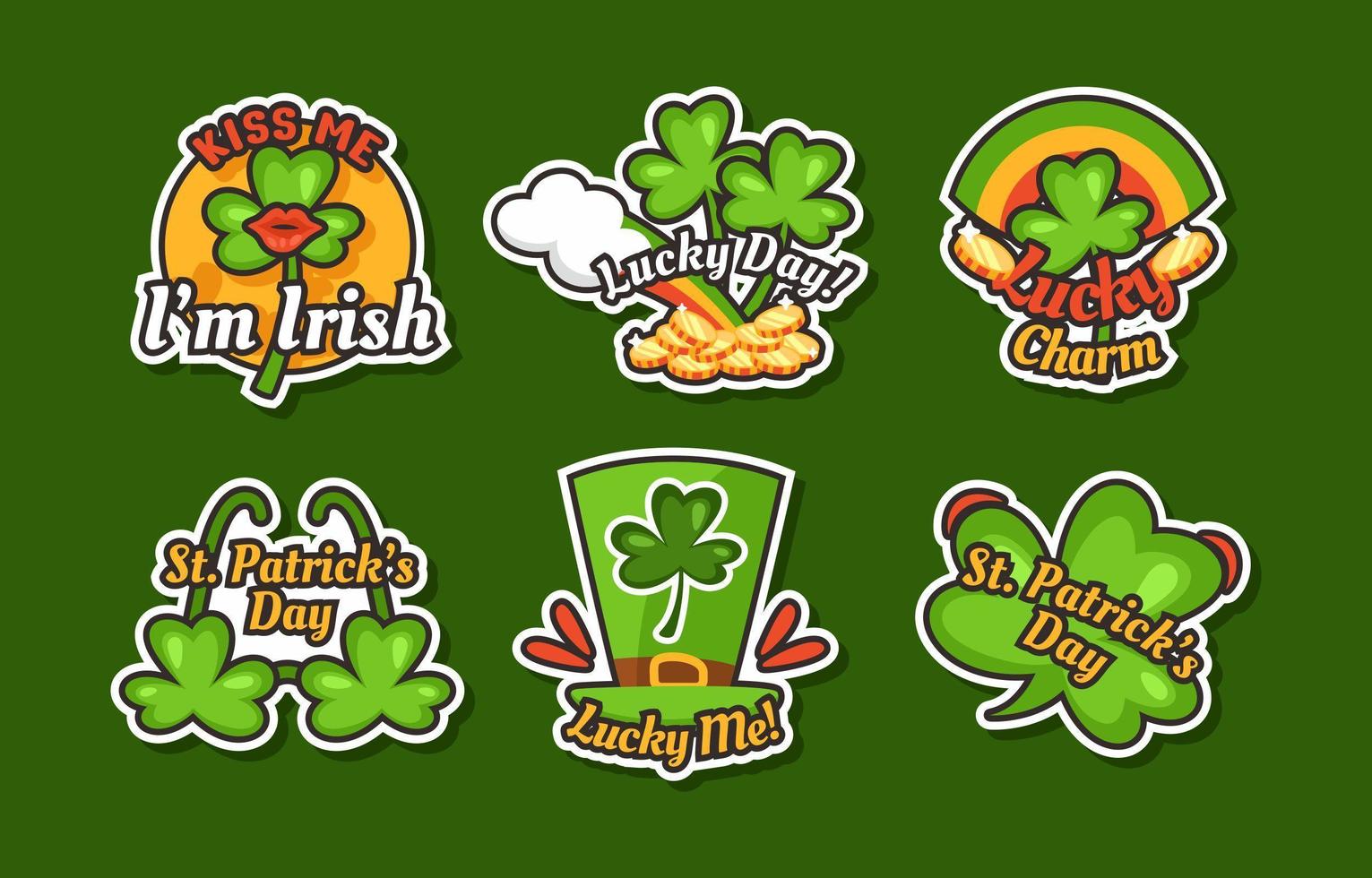 st. patrick's day klaver sticker set vector