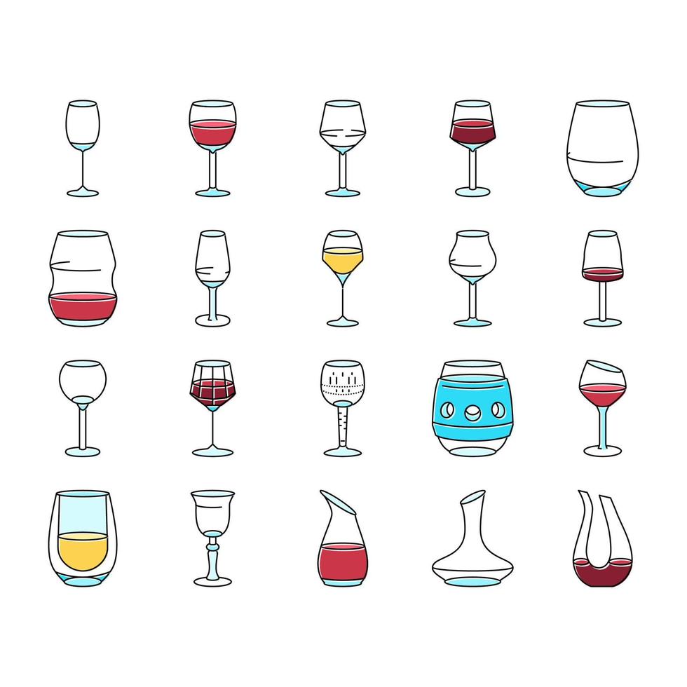 wijn glas rood drinken alcohol pictogrammen reeks vector