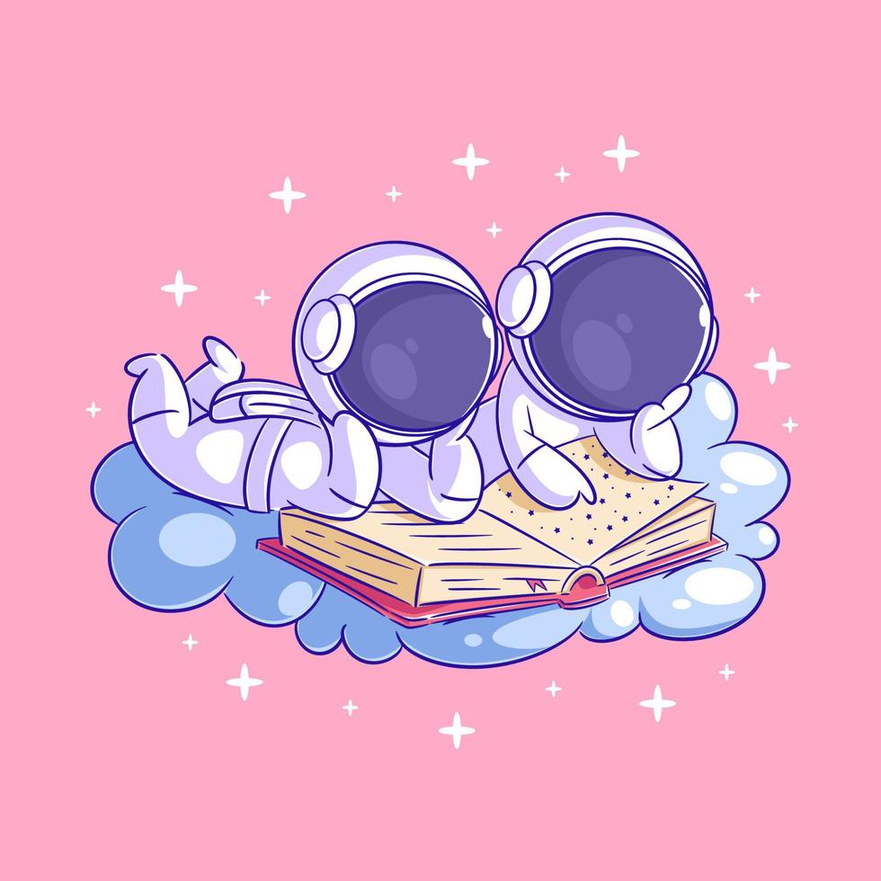 astronaut is lezing een boek met vrienden vector