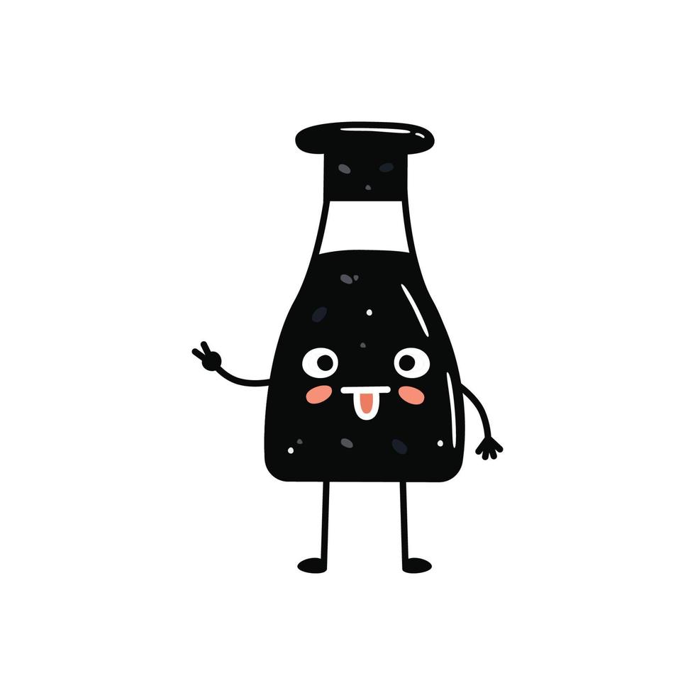 kawaii sushi mascotte in tekenfilm stijl. schattig soja saus fles voor menu vector