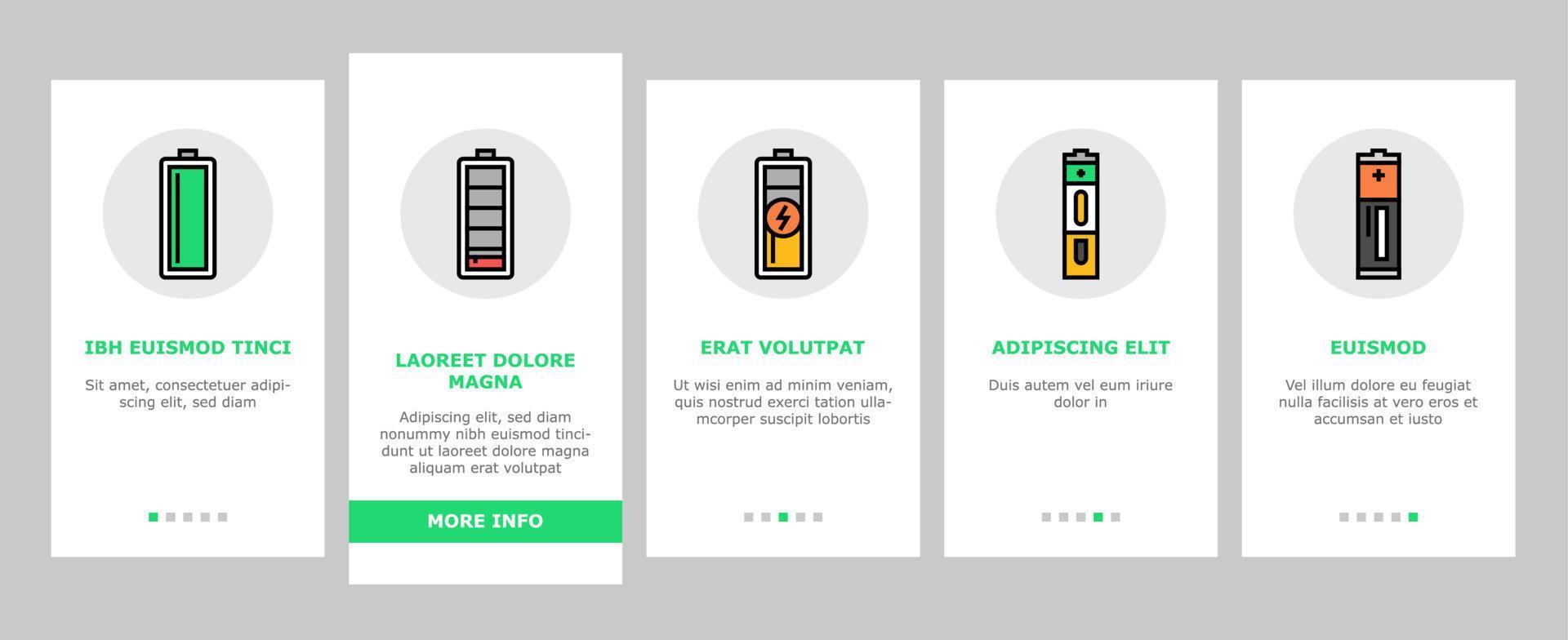 accu macht energie elektrisch auto onboarding pictogrammen reeks vector