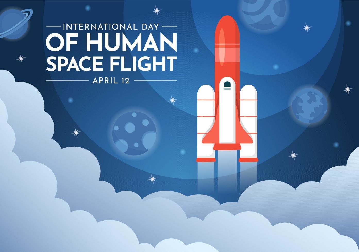 Internationale menselijk ruimte vlucht dag Aan april 12 illustratie met raket en kinderen astronaut in vlak tekenfilm hand- getrokken voor landen bladzijde Sjablonen vector