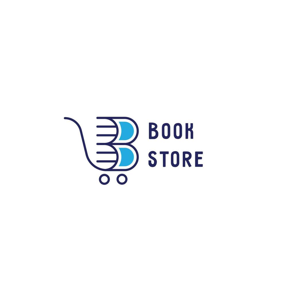 modern minimalistische boekhandel logo ontwerp illustratie. gemakkelijk literatuur roman aan het leren ebook school- bibliotheek creatief wagon kar trolley symbool idee vector icoon. modern kleur schoon vorm