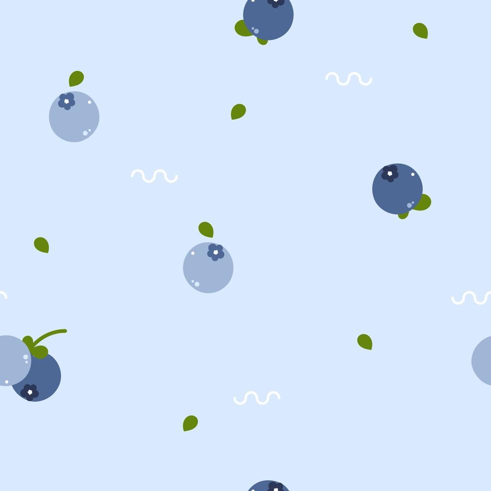 naadloos minimaal schattig, zoet, pastel natuur fruit bosbes met blad herhaling patroon in blauw achtergrond vlak vector illustratie ontwerp