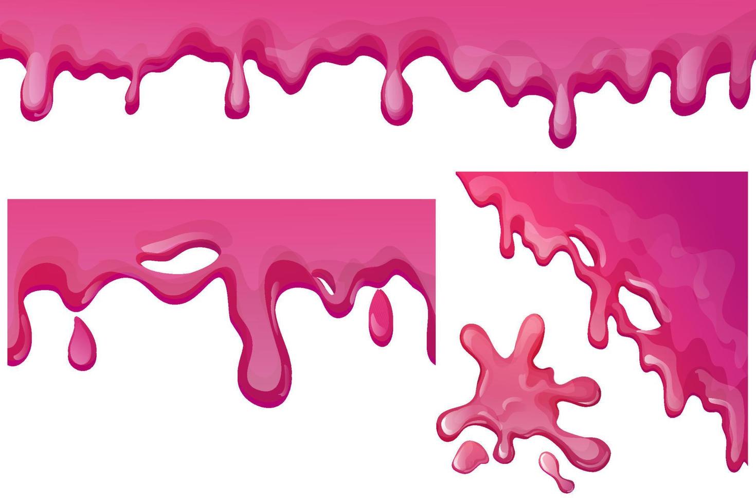 reeks slijm Purper en roze, gelei glazuur met druppelt en schitteren in tekenfilm stijl naadloos geïsoleerd Aan wit achtergrond. vector illustratie