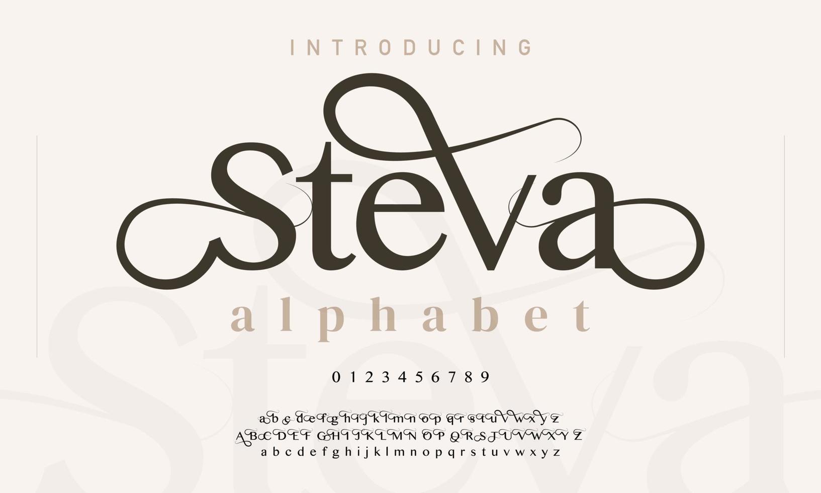 steva abstract mode doopvont alfabet. minimaal modern stedelijk fonts voor logo, merk enz. typografie lettertype hoofdletters kleine letters en nummer. vector illustratie