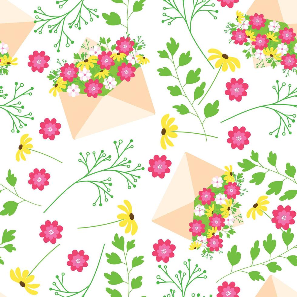 voorjaar patroon. bloemen in envelop en ieder bloemen naadloos patroon. vector illustratie.