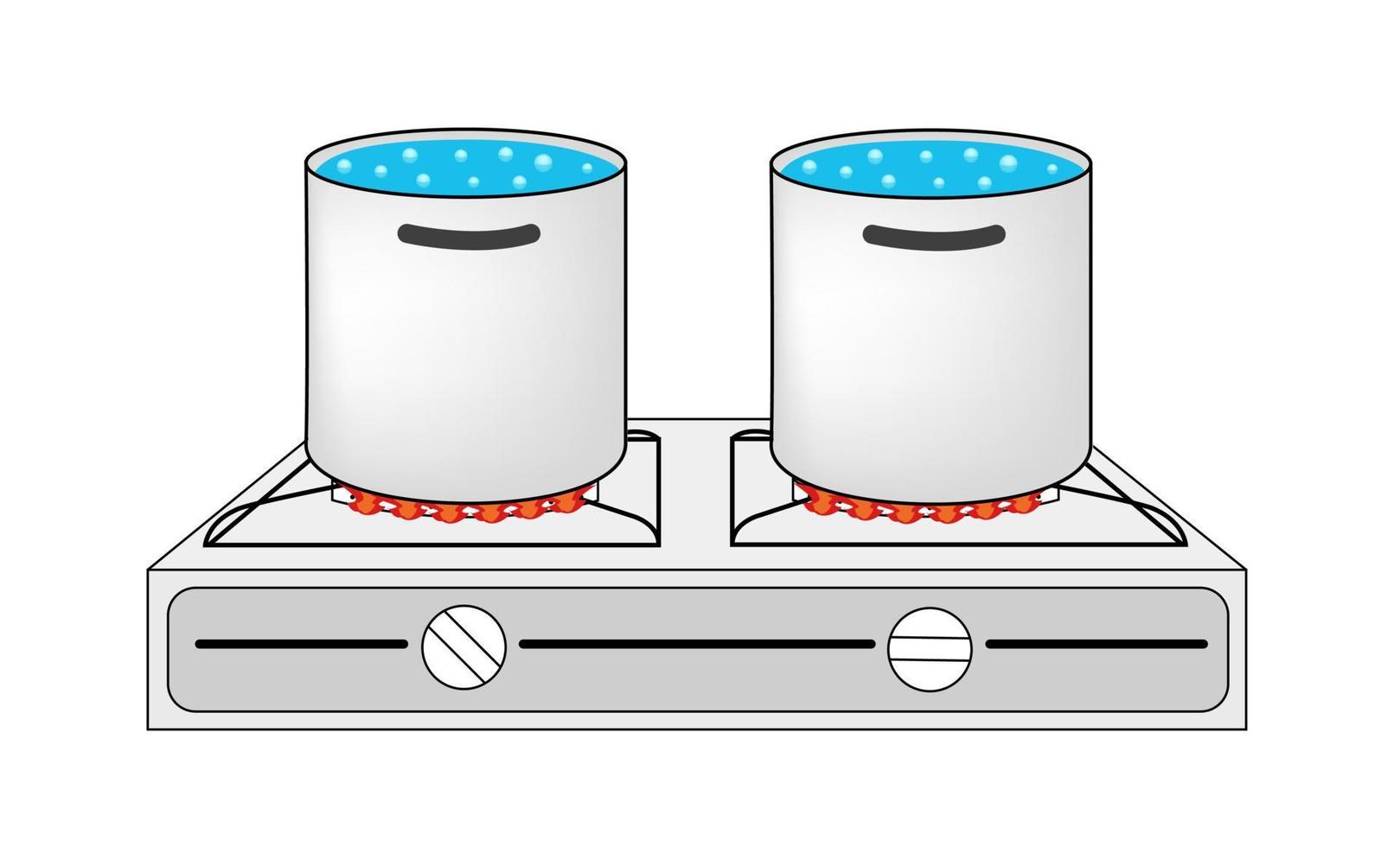 tweepits fornuis met twee metaal potten en koken water.eps vector