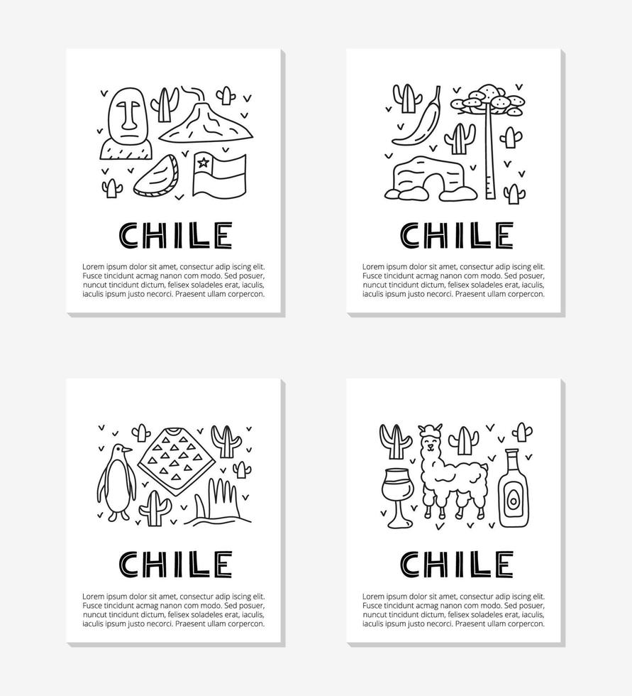 kaarten met belettering en tekening schets Chili pictogrammen. vector