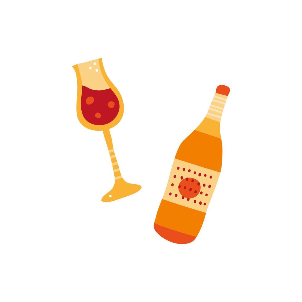 tekening wijn in glas en fles. vector