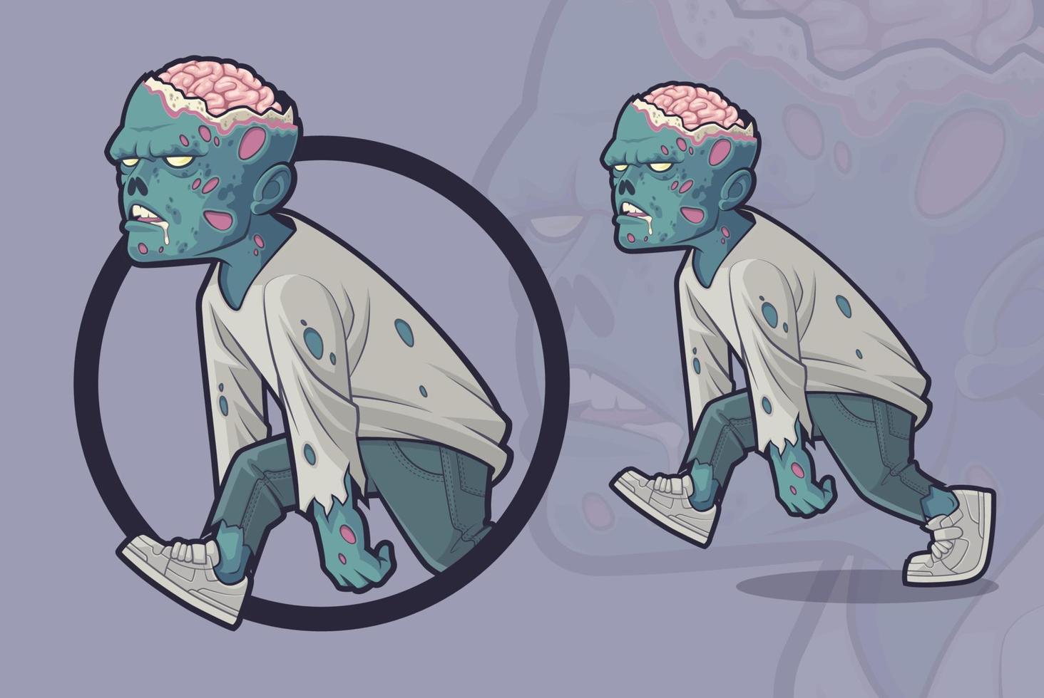zombie met blootgesteld hersenen wandelen vector