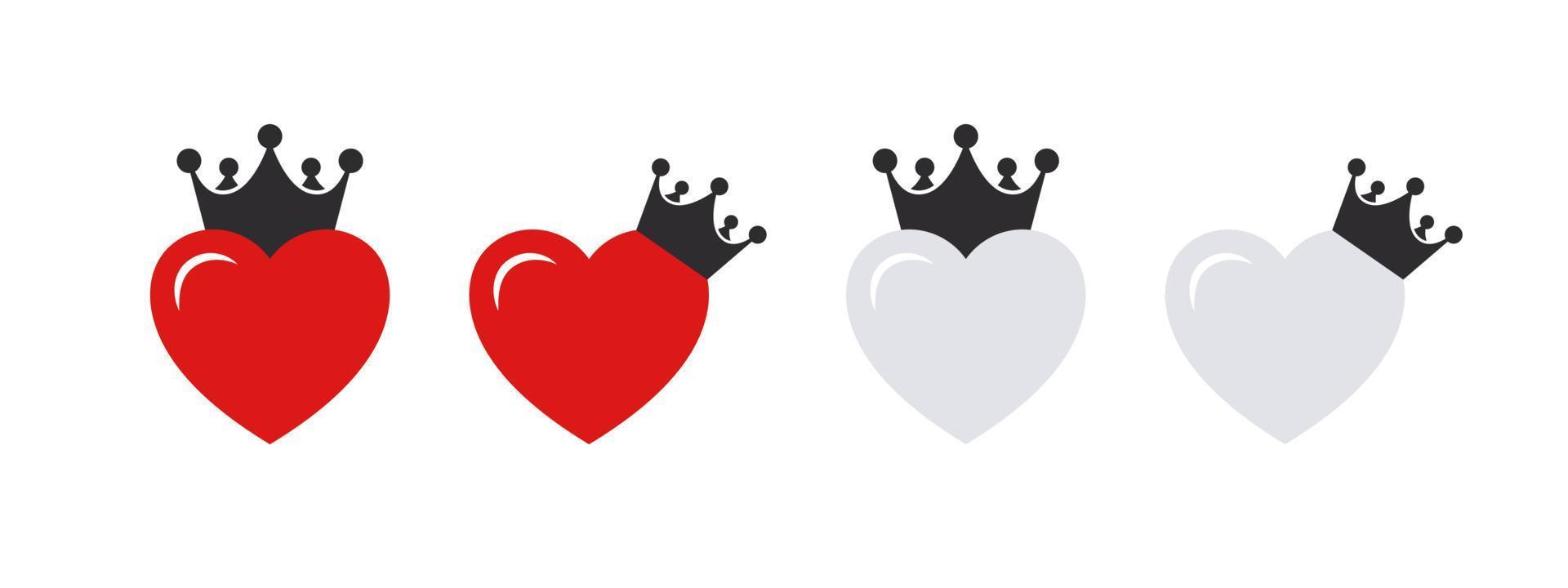 hart pictogrammen met kronen. symbolen van liefde. emoticons harten. vector afbeeldingen