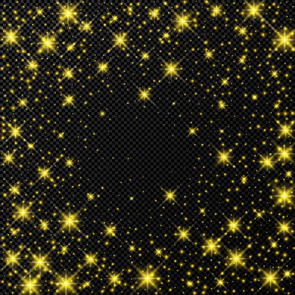 goud backdrop met sterren en stof sparkles geïsoleerd. feestelijk magisch Kerstmis schijnend licht effect. vector illustratie.