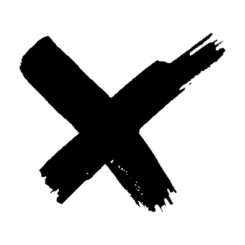 zwart grunge borstel slagen. zwart kruis geschilderd met een borstel. inkt plek geïsoleerd Aan wit achtergrond. vector illustratie