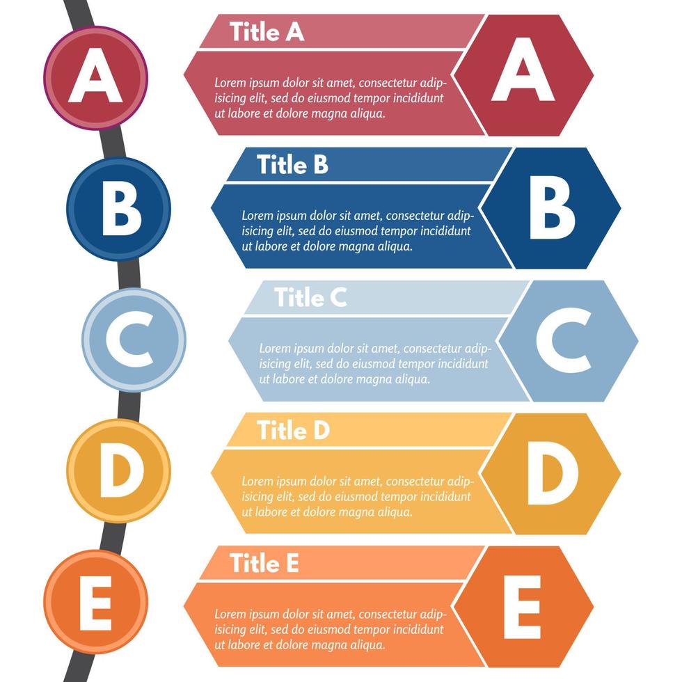 vijf stappen infographic ontwerp elementen. stap door stap infographic ontwerp sjabloon. vector illustratie