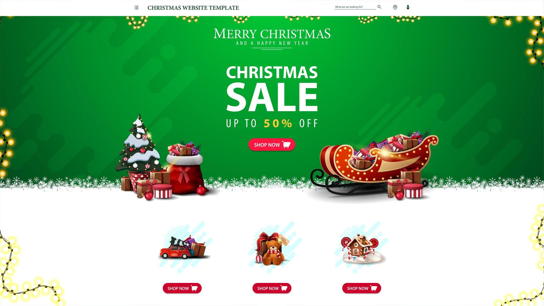 kerstwebsitesjabloon met kortingsaanbieding, groen kerstwebsiteontwerp voor uw creativiteit vector