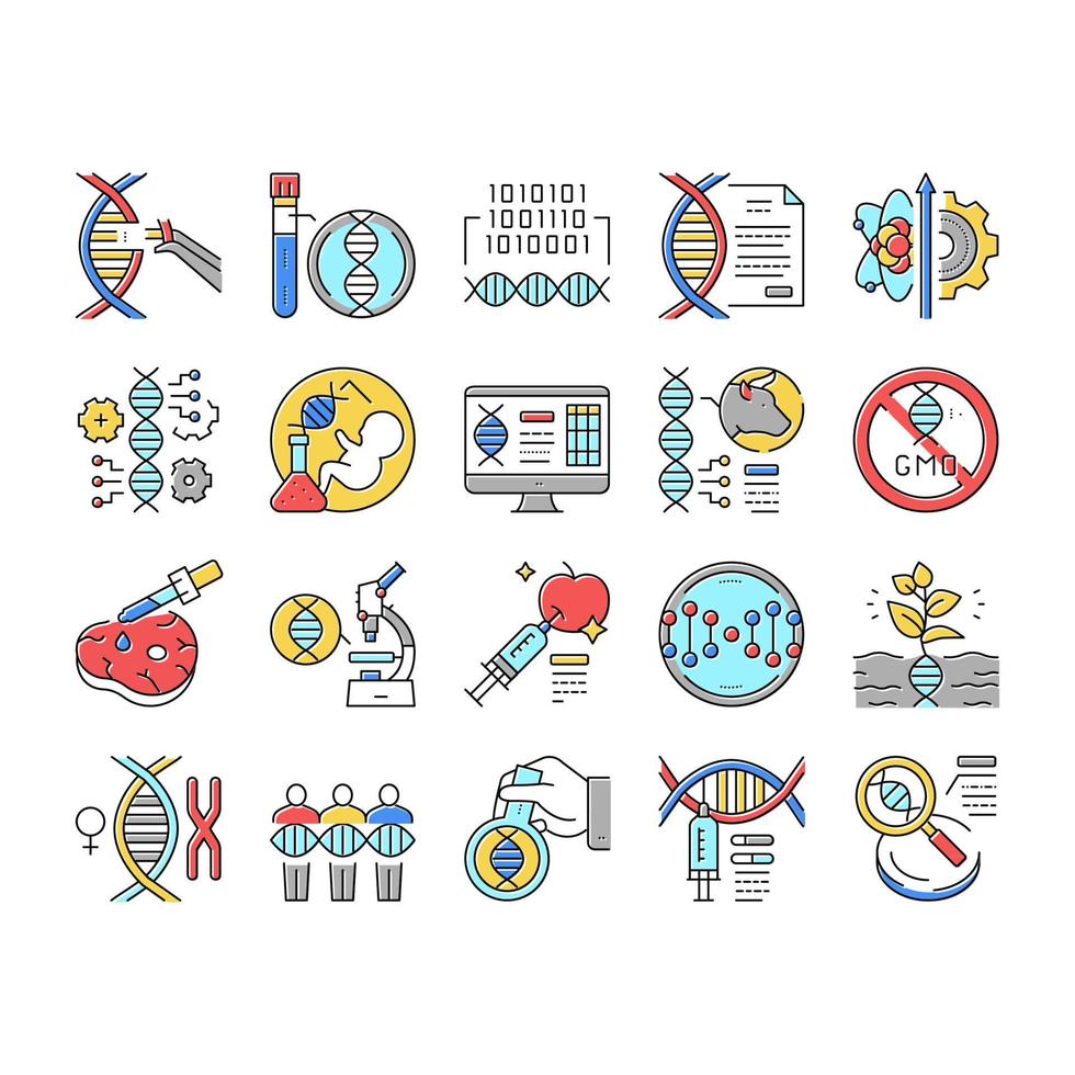 genetische manipulatie collectie iconen set vector illustratie