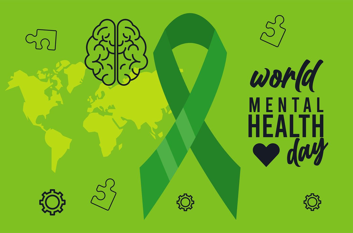 Werelddag voor geestelijke gezondheid campagne met lint en aardekaarten vector