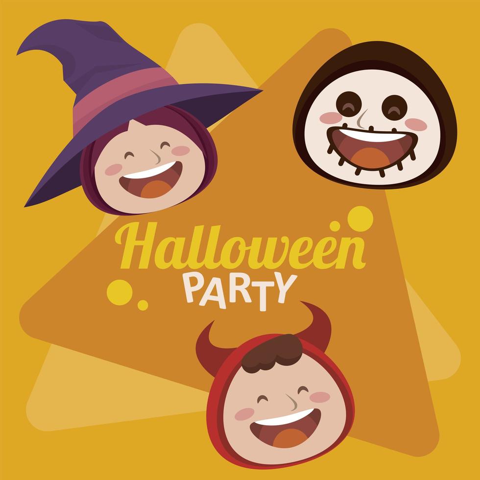 gelukkig halloween-feest met heks en duivel en skeletkoppen vector