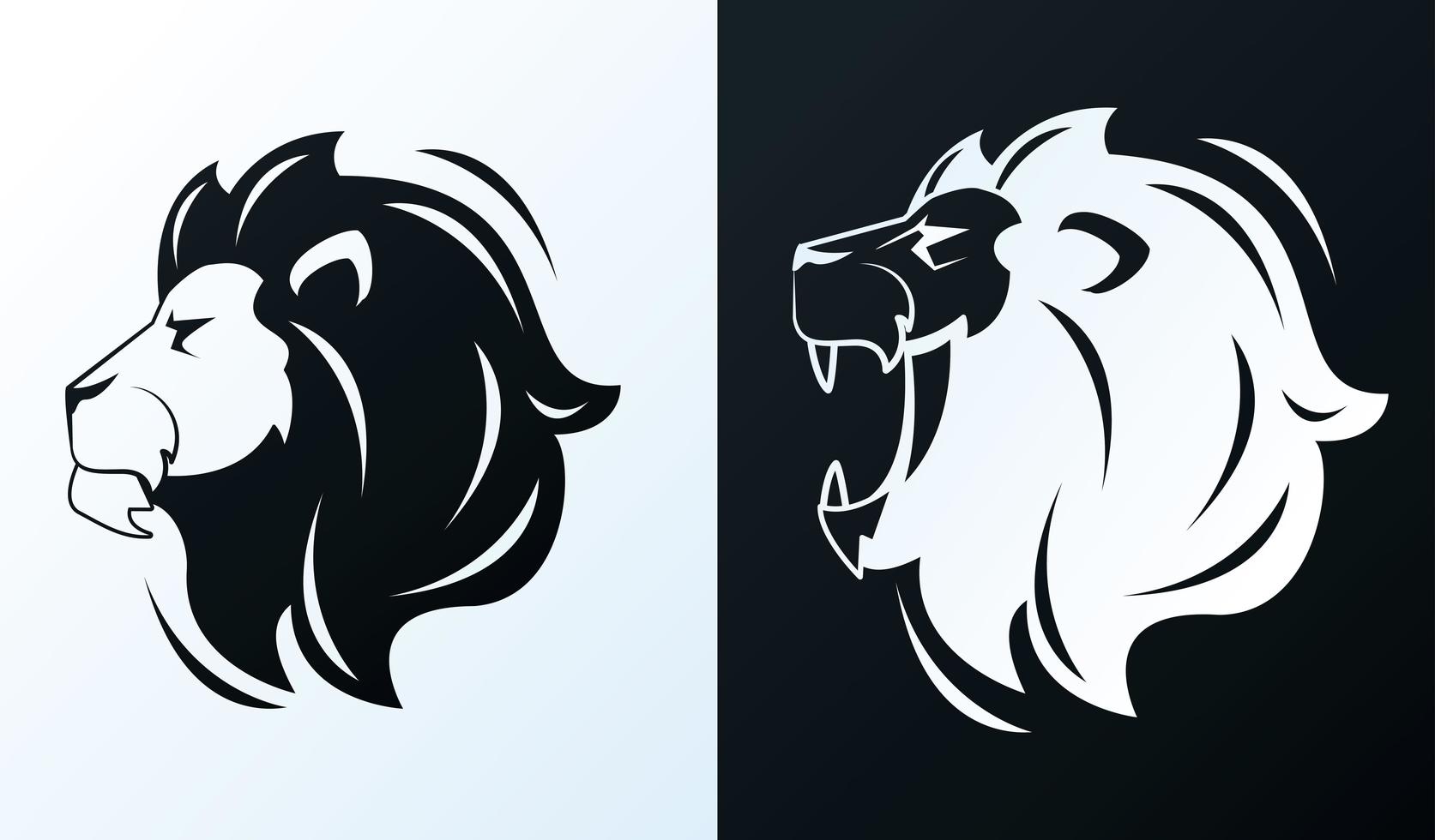 hoofden van leeuwen in profiel, zwart-wit pictogrammen vector