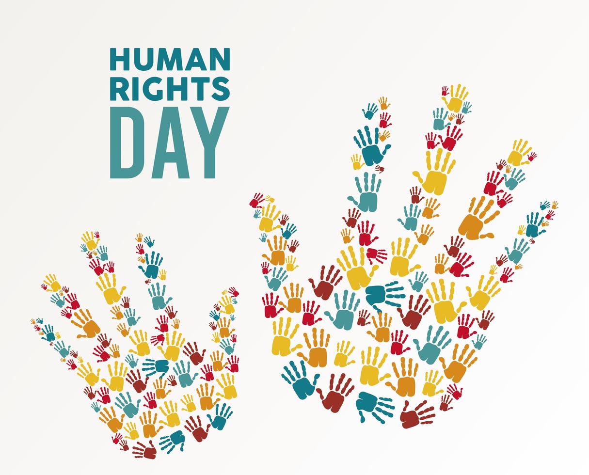 Mensenrechtendag poster met handkleurenafdrukken vector